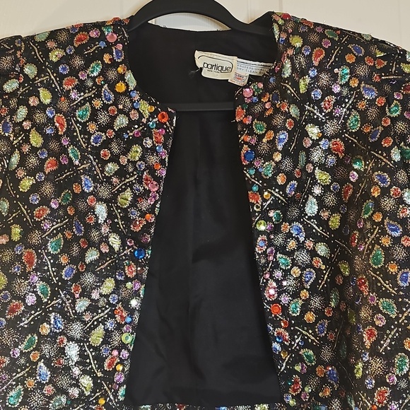 Vintage 80's Glam Women's Partique NY Jeweled Brocade Cropped Blazer Small - Picture 11 of 13